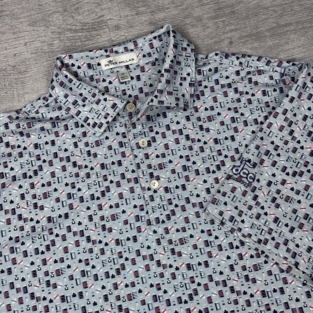 Peter Millar Polo Mens M Blue Beer Bottles Cans AOP Preppy Denton Country Club
